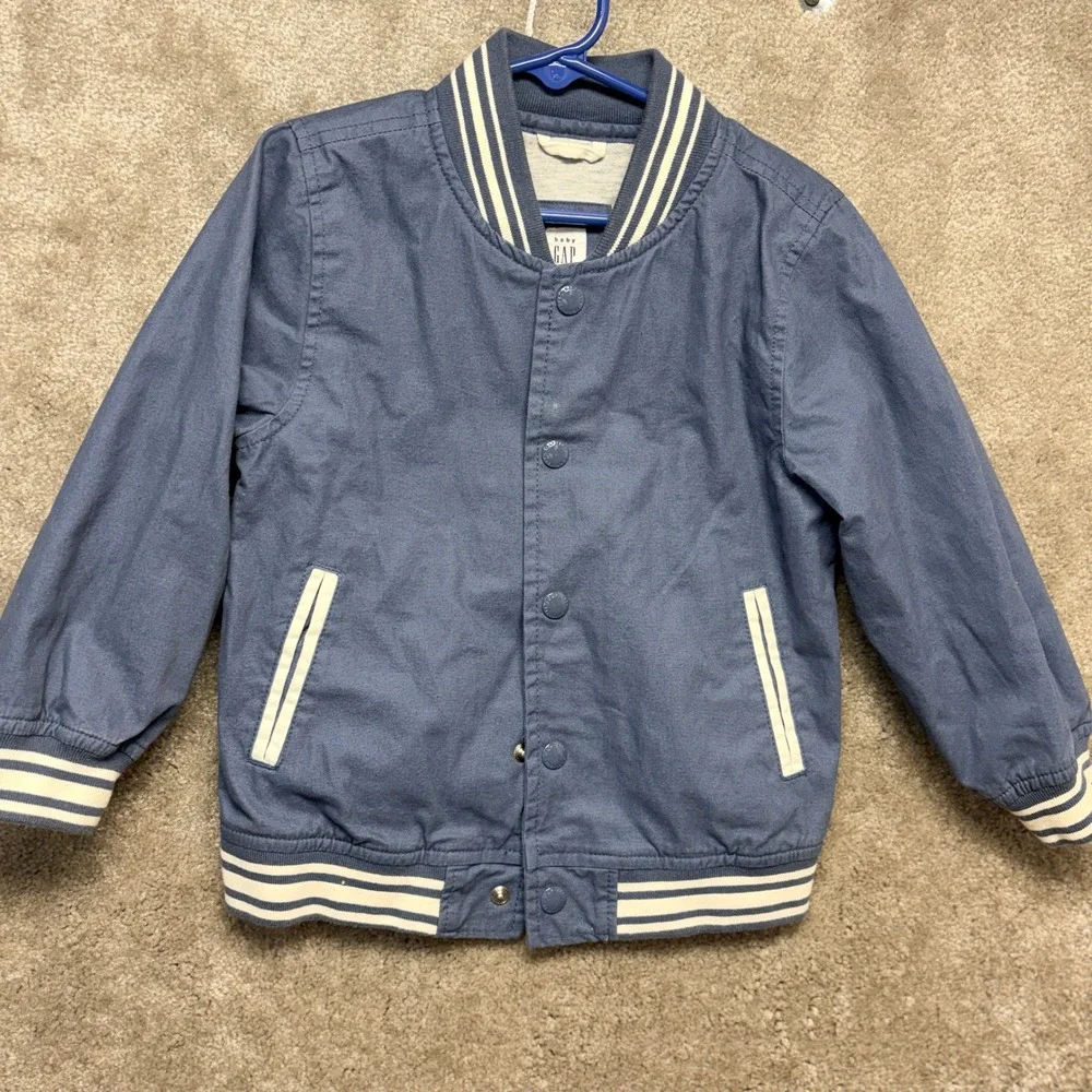 Baby Gap Toddler Boys Navy Blue Varsity Bomber Jacket Snap Front Size 4T